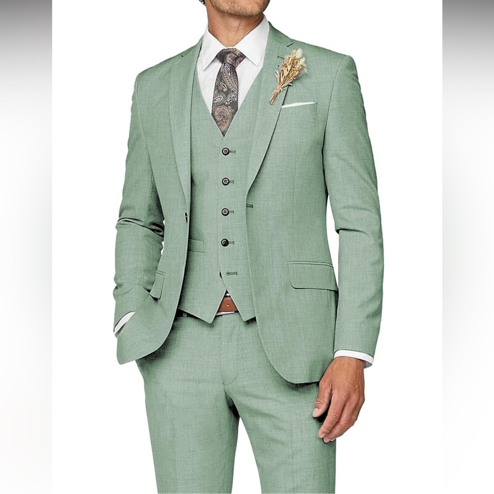 Men's Green 3 piece Suit with Vest